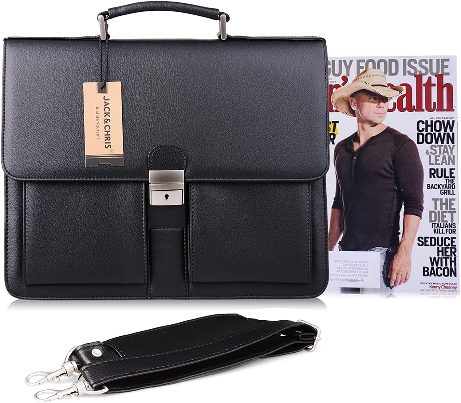Jack&Chris Mens New PU Leather Attache Briefcase Traditional Messenger Lawyer Bag, MBYX015 - Image 6